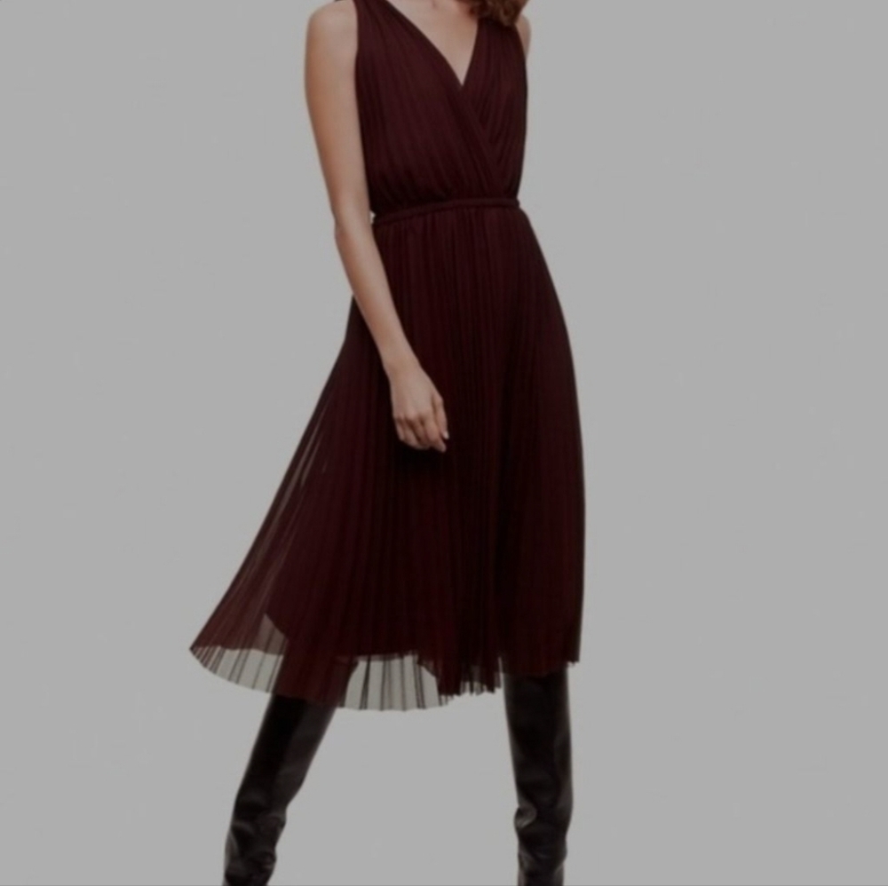 Aritzia Wilfred Burgundy Pleated Karel Dress XS